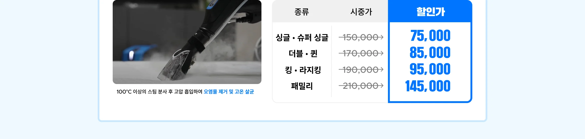 매트리스 스팀케어 할인가 매트리스 오염물 제거 살균