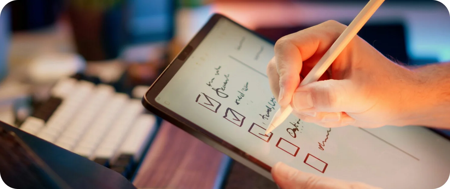 로고 제작 마감을 앞두고 의뢰서 템플릿과 체크리스트를 확인하는 사장님