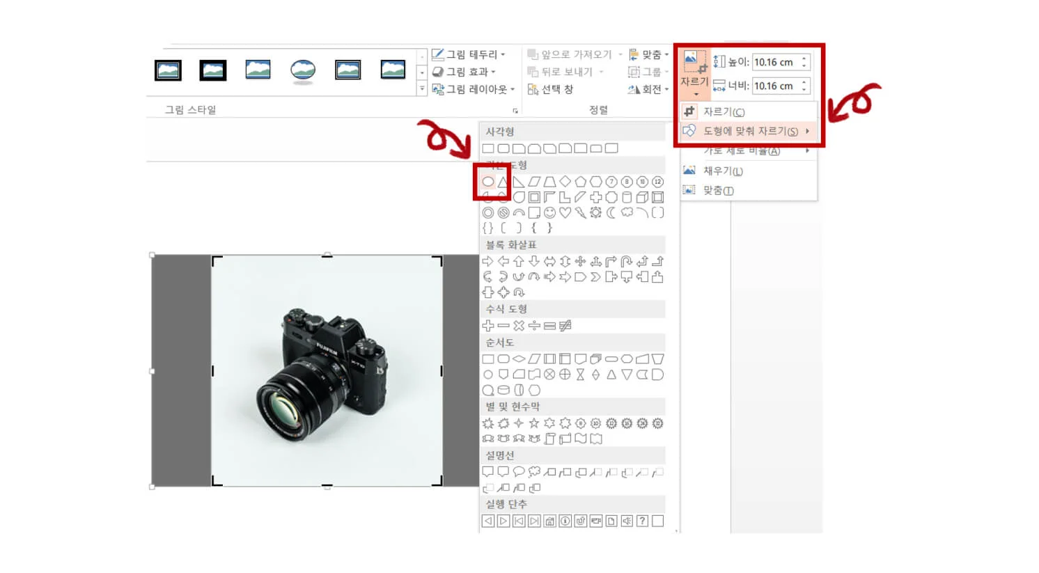 원하는 도형 선택하여 자르기