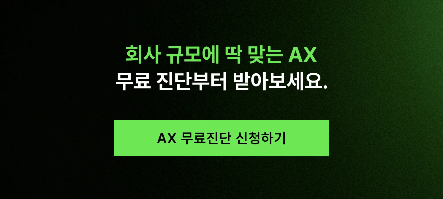 회사 규모에 딱 맞는 AX 컨설팅을 받으라고 알리는 CTA 이미지