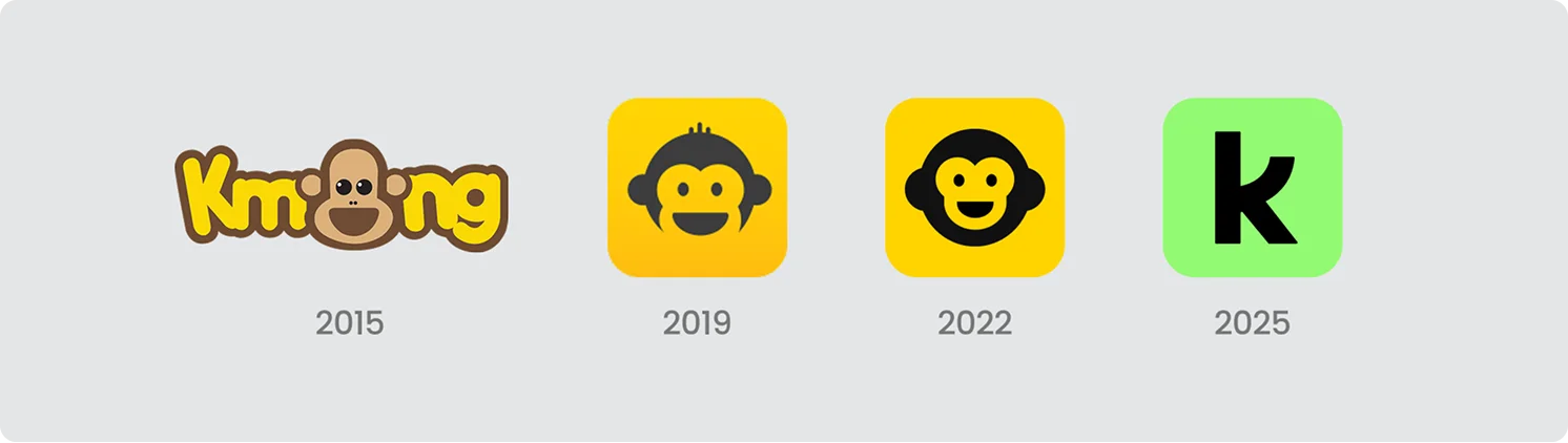 크몽의 로고 변화 히스토리를 보여주는 이미지 