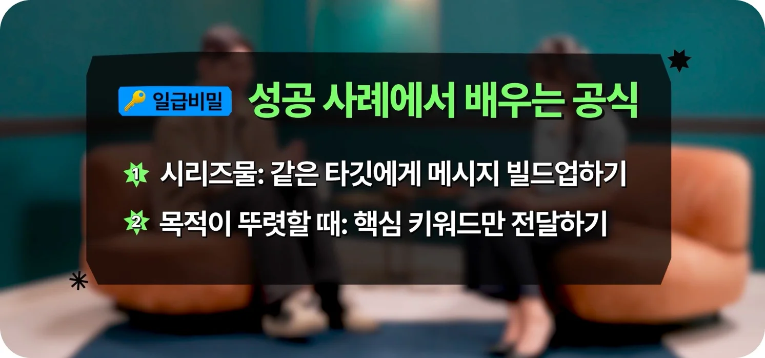 숏폼 성공 사례 공식 — 같은 타깃 대상 시리즈 메시지 빌드업과 핵심 키워드 전달 전략 (크몽 브랜드 영상 일급비밀 숏폼 편 스크린샷)