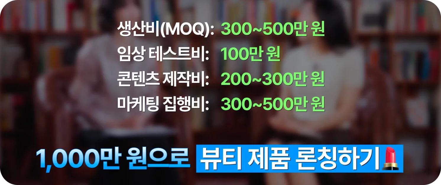 1,000만원으로 뷰티 제품 론칭하기를 위한 항목별 제조 및 마케팅 지출 예산 표 (크몽 일급비밀 영상 화면 캡처)