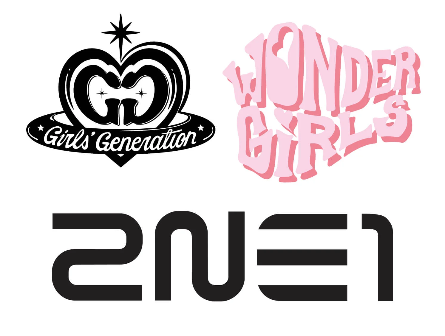 2세대 (2003–2011) - 소녀시대 / 원더걸스 / 2NE1 로고