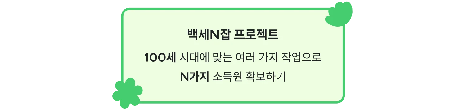 2. 백세N잡 프로젝트 설명: 100세 시대에 맞는 여러 가지 작업으로  N가지 소득원 확보하기