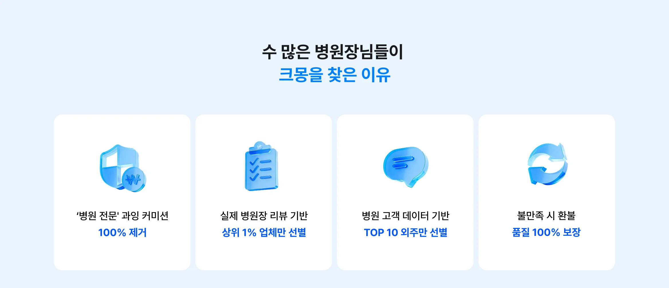 하나씩 신경써야 하는 외주는 그만, 알아서 잘 하는 병원 전문가만 모셨습니다