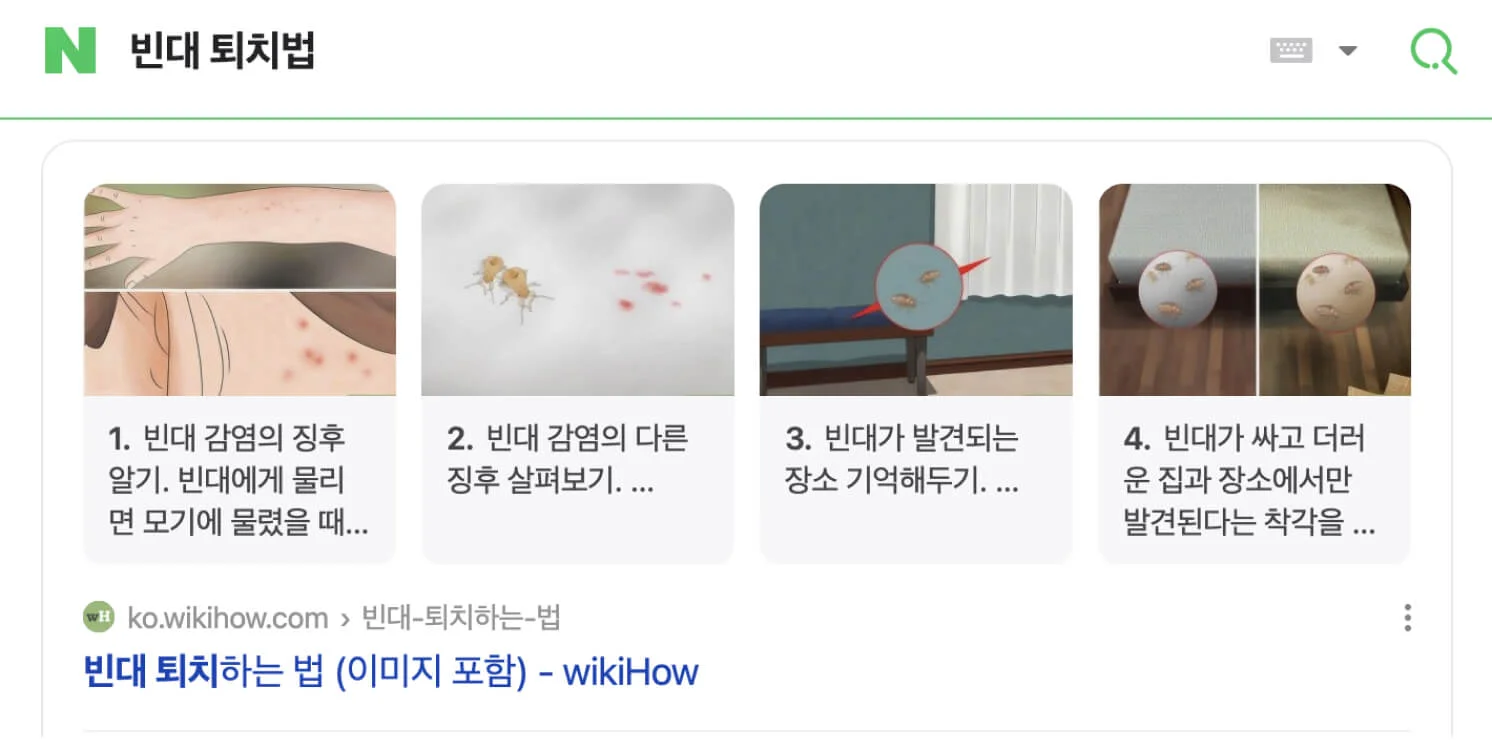 빈대 퇴치법을 네이버에 검색한 결과 화면