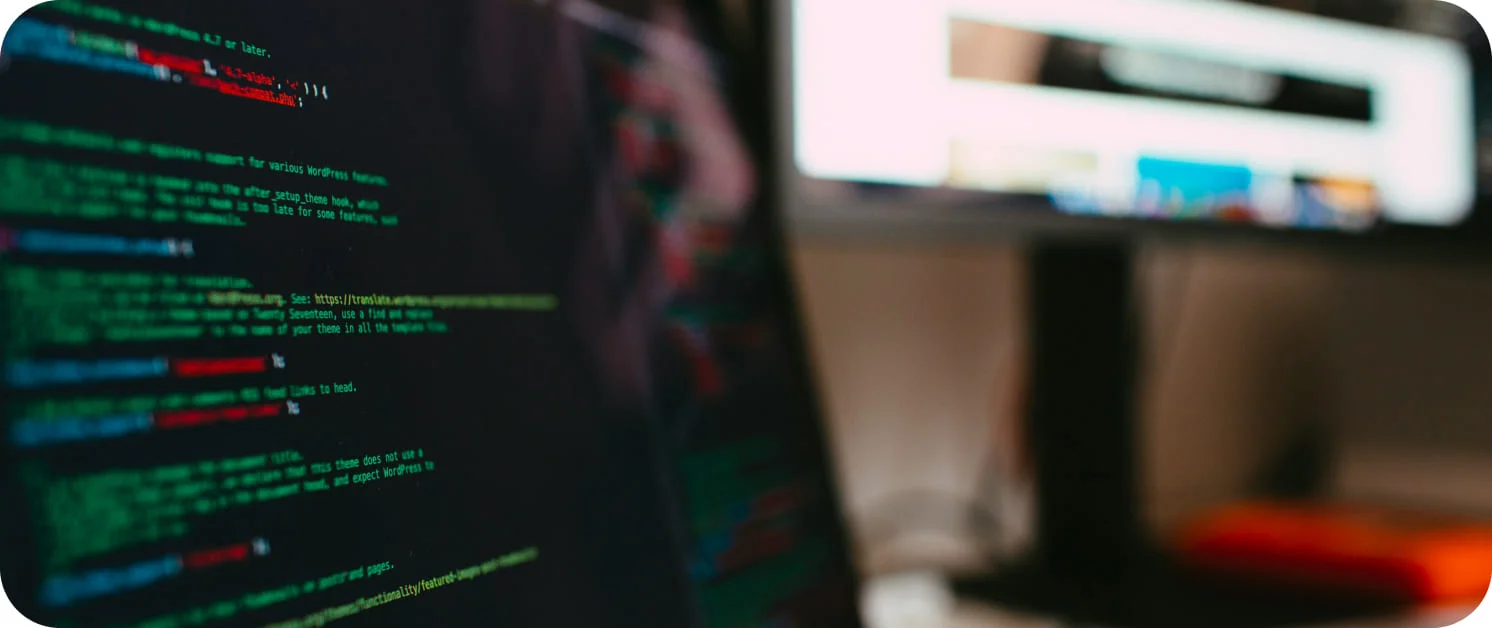 홈페이지 개발을 위해 코드를 작성 중인 개발자의 모니터