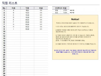 프리랜서 및 공인중개수수료 정산 시트