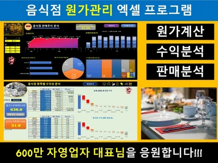 외식업 음식점 원가 계산 엑셀 프로그램