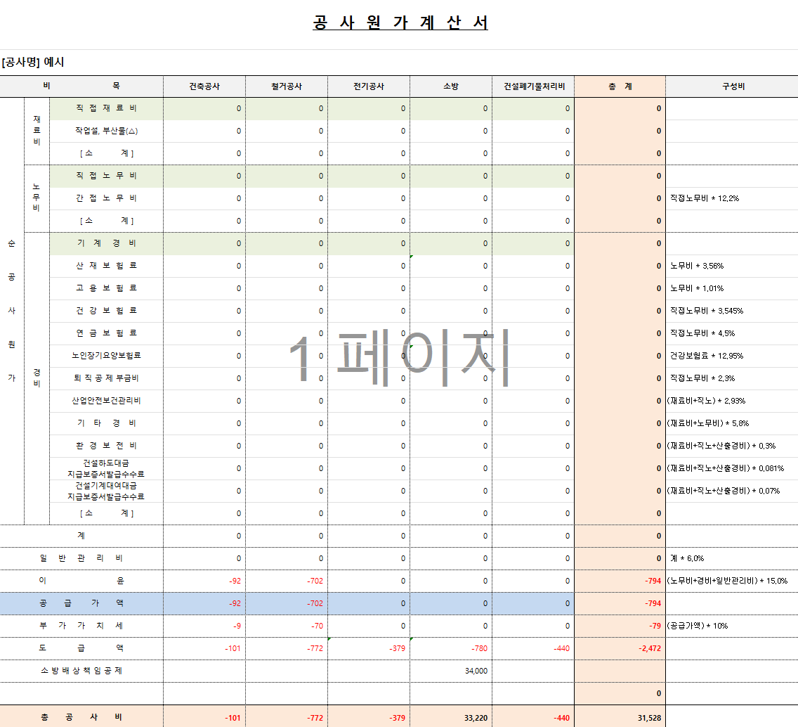 건축내역서 일위대가 수량산출서 작업합니다 크몽