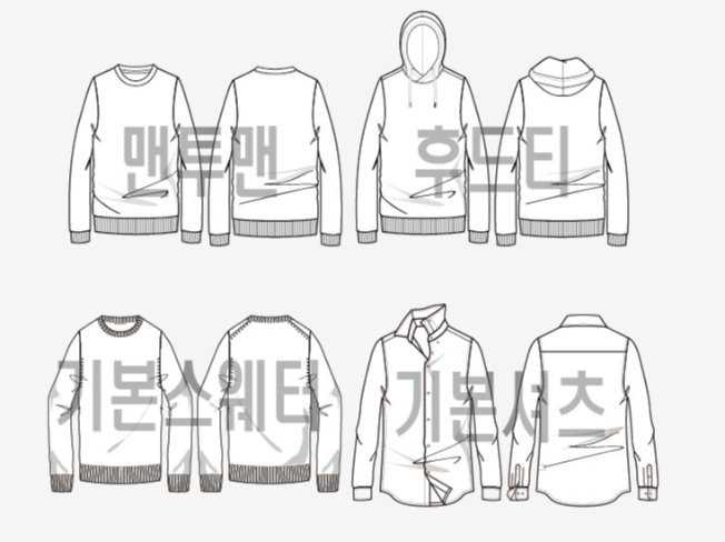의류디자인 외주:  D중견기업 현직 디자이너가 수준높은 퀄리티로 100% 만족스러운 도식화 작업 해드립니다 크몽