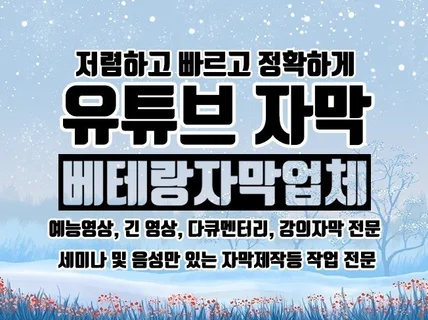 베테랑 자막팀이 저렴하고 깔끔하게 자막을 만들어드립니다