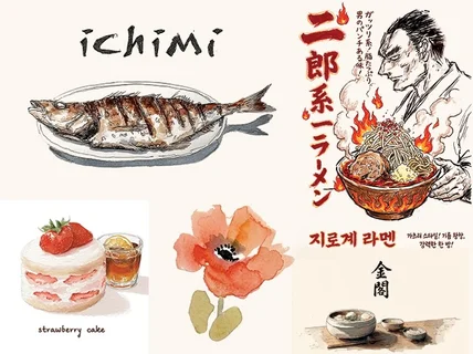 이자카야 및 감성 카페 핸드드로잉 손그림 메뉴판 포스터