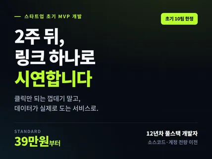MVP개발 웹서비스 2주 출시 스타트업 초기개발