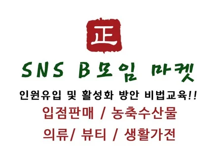 SNS B모임 입점 공동리더  등업 및 판매 광고   인원유입 및 활성화 방안 교육 해 드립니다.