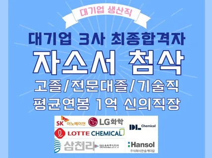 대기업3사 합격자의 대기업 생산직 자소서 첨삭 및 코칭