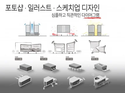 평면도 입면도 컬러링 디자인, 모델링, 다이어그램 제작