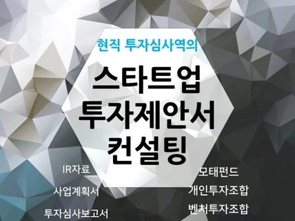 현 투자심사역의 투자제안서 및 투자유치 컨설팅