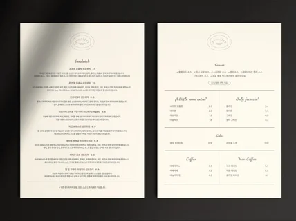 카페 프랜차이즈 미용실 등 업종별 메뉴판, 가격표디자인