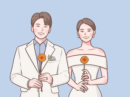 예쁜 그림체의 청첩장 일러스트