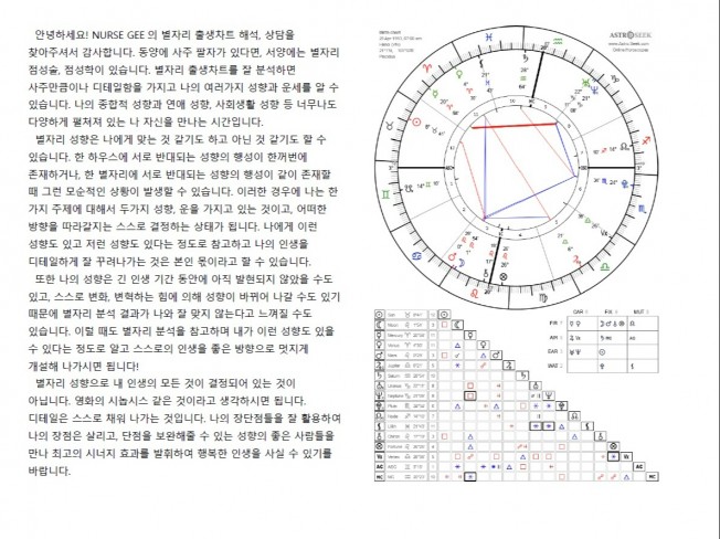 점성술 점성학 별자리 천궁도 출생차트 분석 해석 상담