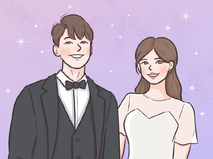 예쁜 그림체의 청첩장 일러스트