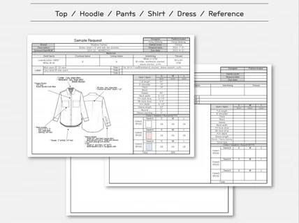 패션 의류 작업지시서 A4 가로형 영문 엑셀