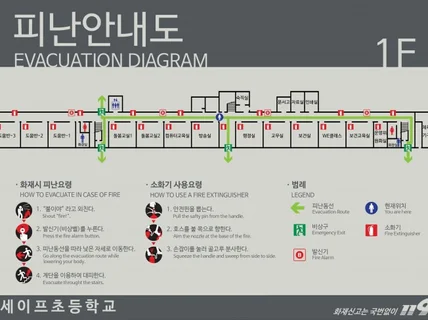 소방법에 맞고 직관적인 피난안내도 작성합니다.