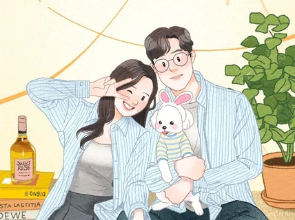 사진보다 오래남는 커플 웨딩 가족 반려동물 일러스트