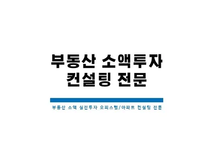 부동산 소액투자 컨설팅 해 드립니다.