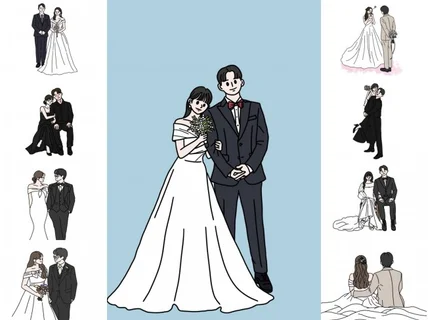 당일작업 급한작업 가능 웨딩사진 청첩장 인물라인드로잉