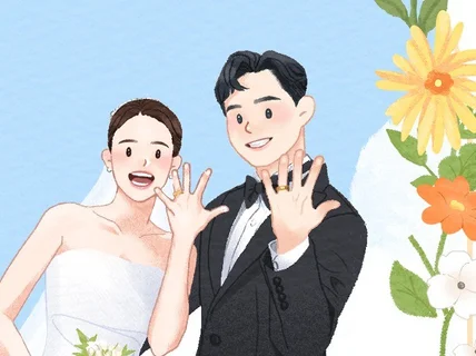 사진보다 오래남는 커플 웨딩 가족 반려동물 일러스트