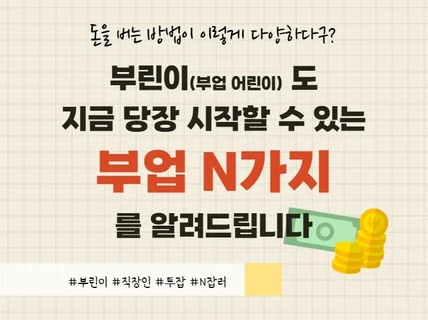 부린이도 지금 당장 할 수 있는 부업 N가지 전자책을 드립니다.