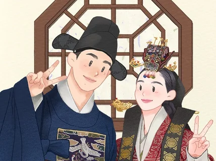 사진보다 오래남는 커플 웨딩 가족 반려동물 일러스트