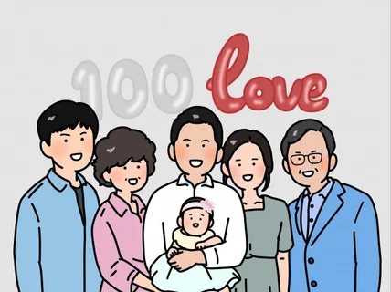 가족,단체,커플 사진을 귀엽게 그려 드립니다.