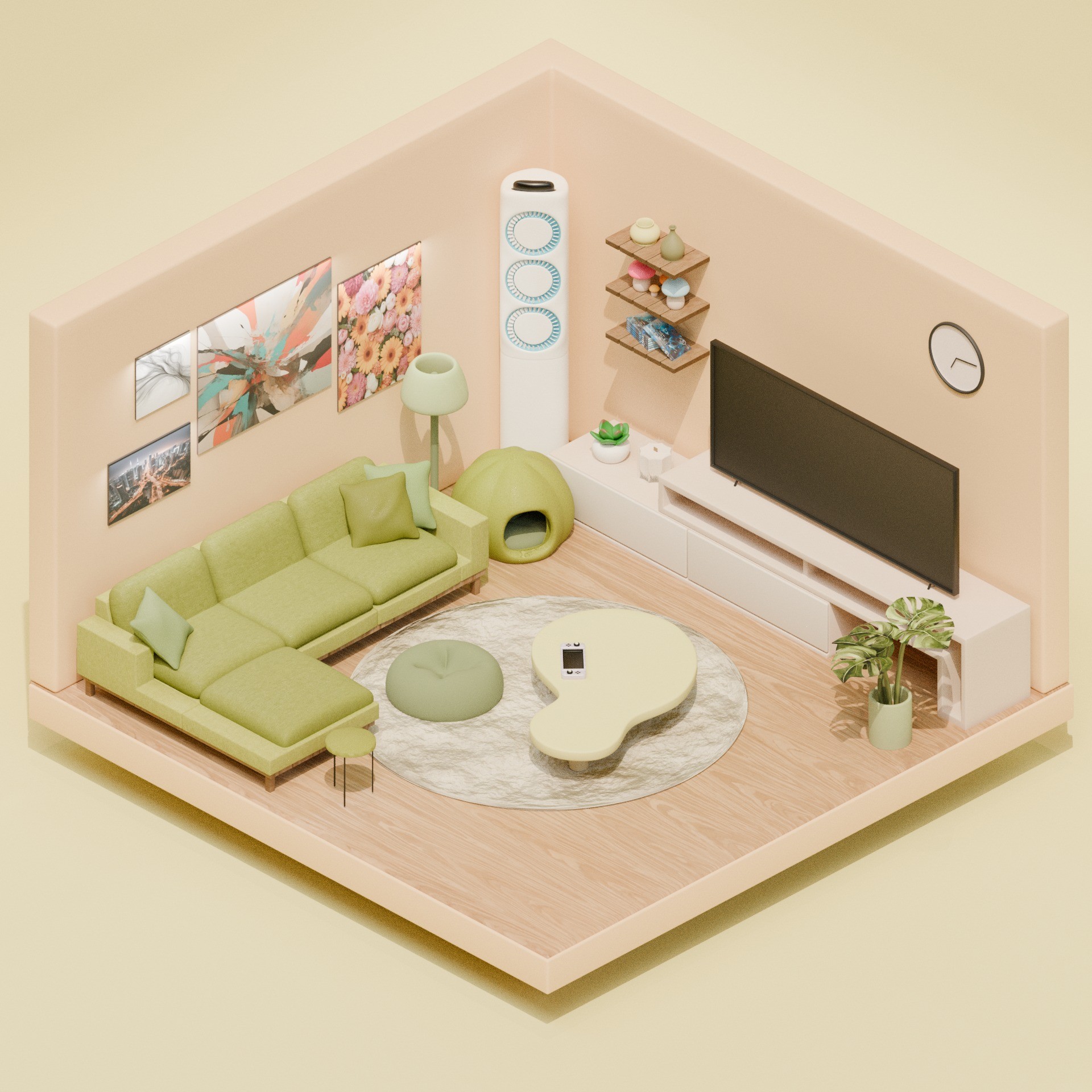 초록 거실 모델링, 3D 공간 모델링 포트폴리오 - 크몽