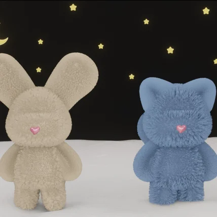 포트폴리오-키덜트 토끼 & 고양이 키링 3D 모델링 및 애니메이션 작업