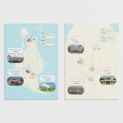 포트폴리오-리플렛 해외 방문 일정 지도 맵 일러스트 디자인