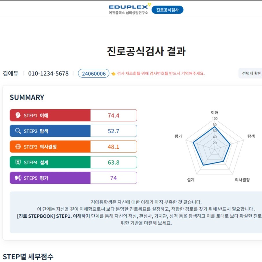 학생용 진로적성검사 서비스, 프론트엔드 포트폴리오 - 크몽