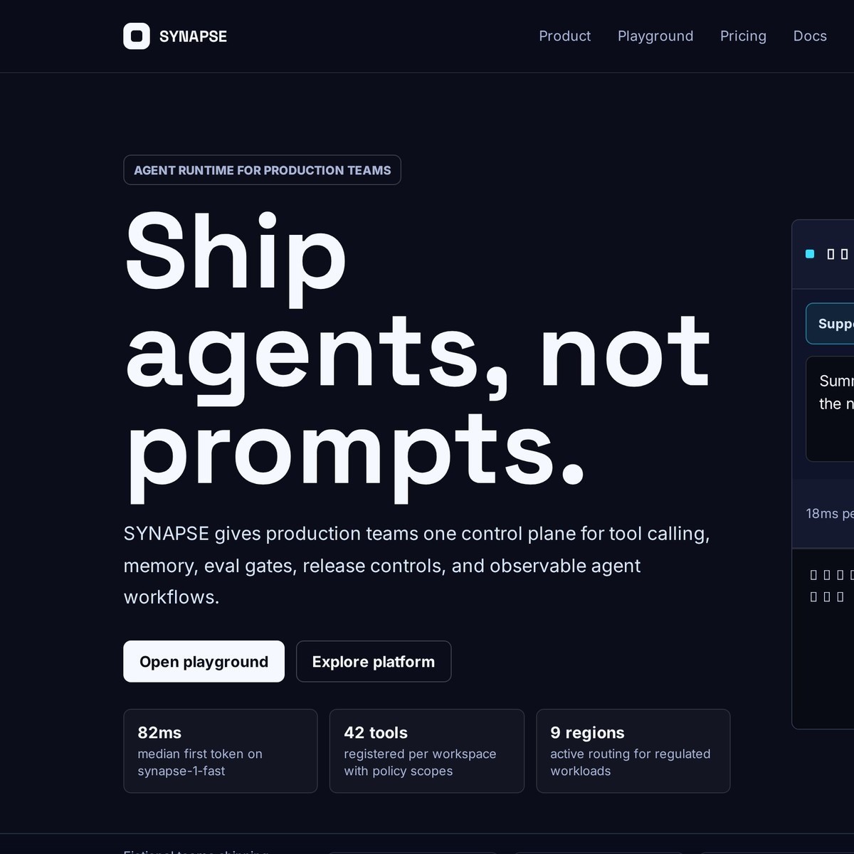 Synapse — AI 에이전트 SaaS (실시간 토큰 스트리밍 플레이그라운드), 홈페이지 신규 제작 포트폴리오 - 크몽