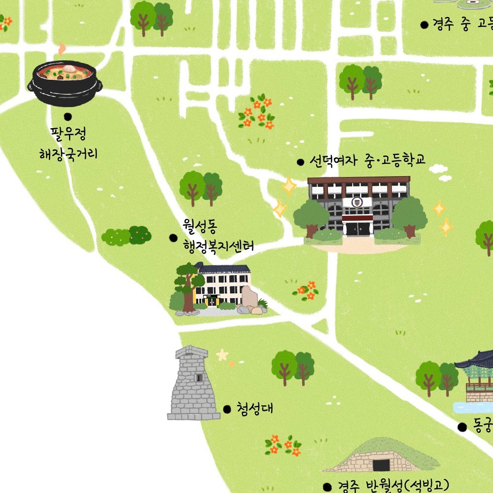 경주 마을지도 일러스트, 일러스트 포트폴리오 - 크몽