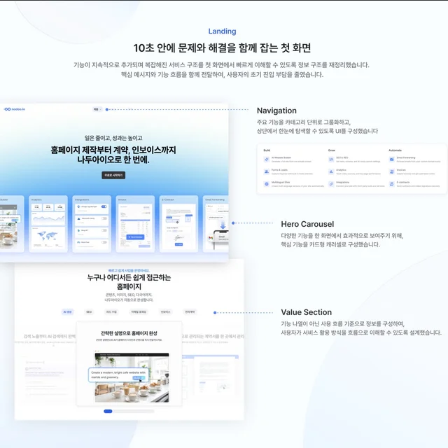 인기 포트폴리오-노코드 웹빌더 UX/UI