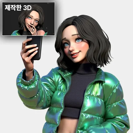 포트폴리오-여자 캐릭터 3d 모델링xAi 디자인 (일관성 유지를 위한 3d모델링 및 ai 개발)