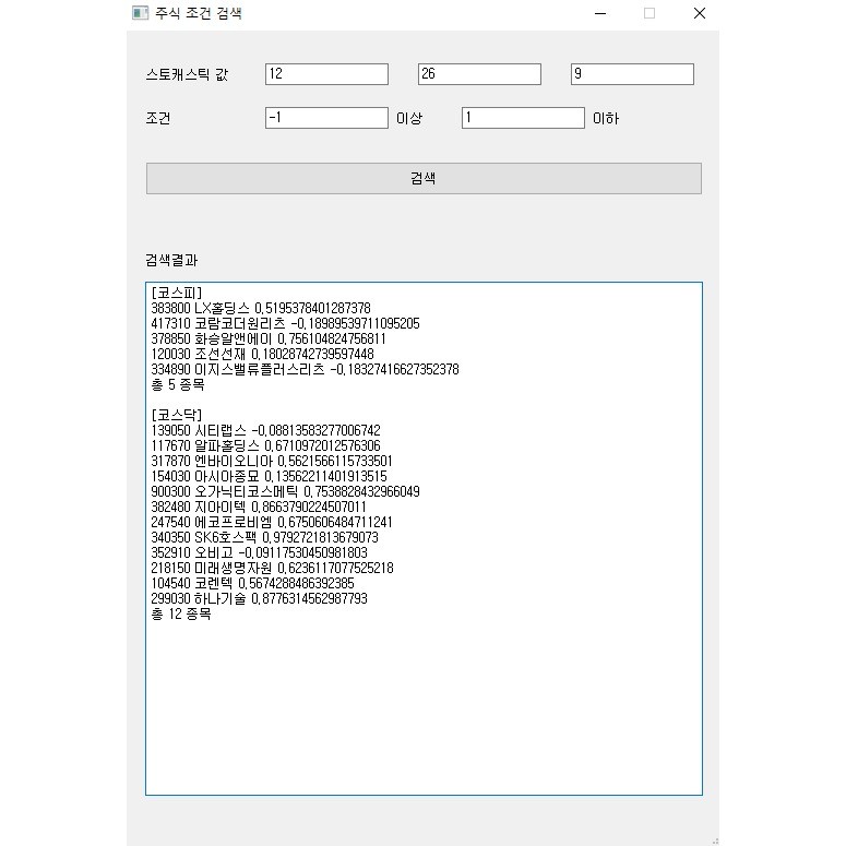 포트폴리오-스토캐스틱 오실레이터 값이 특정 범위 안에 있는 주식 종목 검색 프로그램