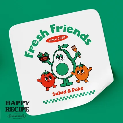 포트폴리오-샐러드카페 브랜드 [Fresh Friends] 캐릭터로고 디자인