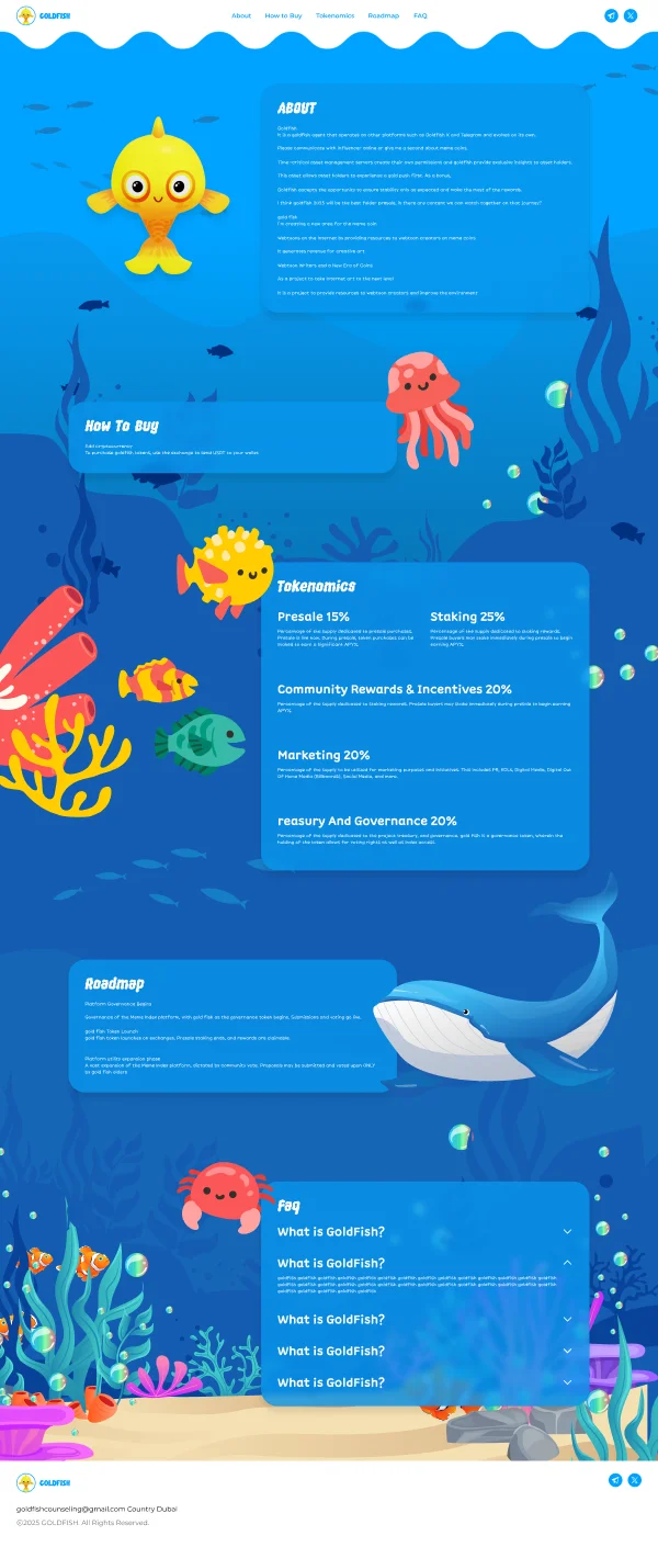 웹3 밈코인 + 웹툰 크리에이터 지원 플랫폼 – Goldfish 프리세일 랜딩페이지 구축, 랜딩페이지 포트폴리오 - 크몽