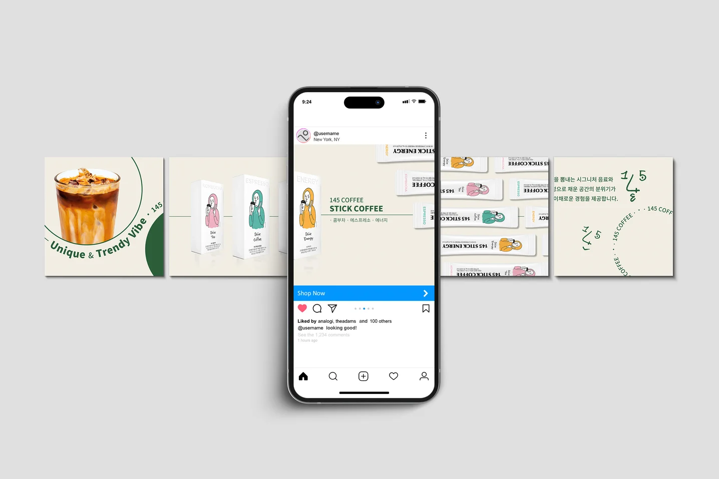 인스타그램 피드 디자인 - 145coffee, SNS·광고소재·썸네일 포트폴리오 - 크몽
